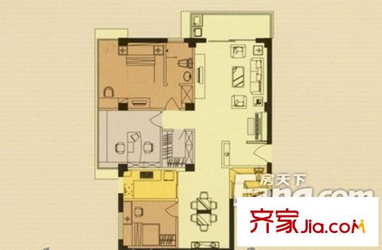 东方苑 2室2厅1卫1厨 户型图