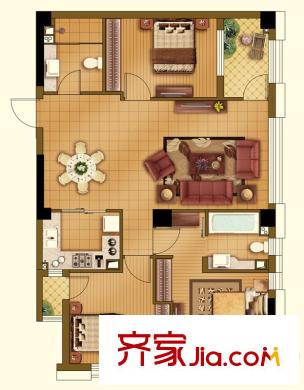 恒元悦庭C户型 3室2厅2卫1厨