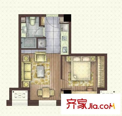 恒元悦庭X-5户型 1室1厅1卫1厨