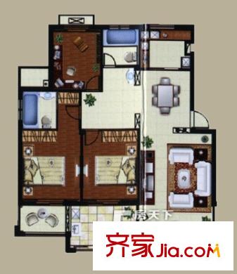 枫丹公寓户型图两室一厅 2室1厅1卫1厨