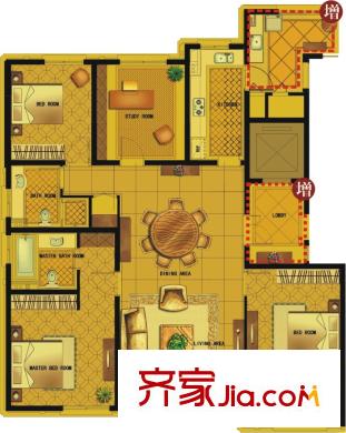 风格平方米院高层标准层G户型 3室2厅2卫1厨