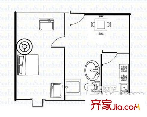 紫郡二期 1室1厅1卫1厨 户型图