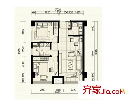 朱雀宝丽花园户型图两室两厅 2室2厅1卫1厨