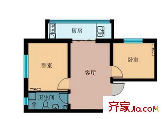 高桥苏家小区 2室1厅1卫1厨 户型图