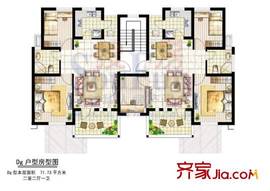 天慈良园户型图Dg、Eg户型 2室1厅1卫1厨