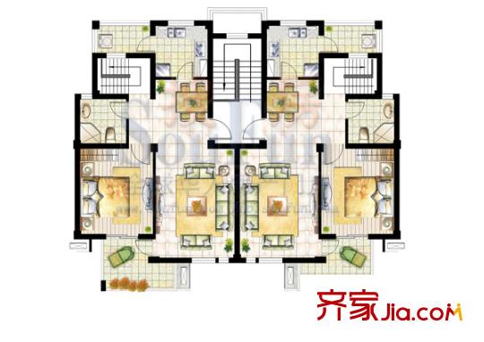 天慈良园户型图F2-1户型 6室2厅3卫1厨