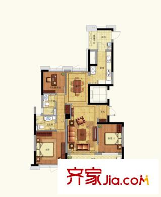 荣安心居户型图C1户型图 3室2厅2卫1厨