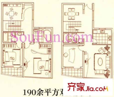 中山名都户型图户型五 3室2厅3卫1厨