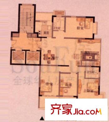 晶华名园户型图4#楼 4室2厅2卫1厨
