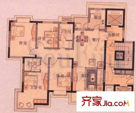 晶华名园户型图户型 4室2厅2卫1厨
