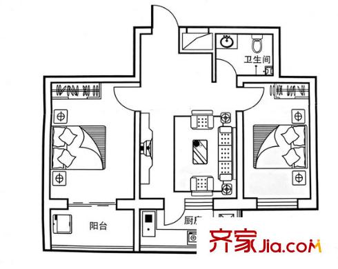 银亿海悦花苑户型图2室1厅