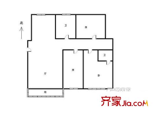 文景花园户型图两室一厅 2室1厅1卫1厨