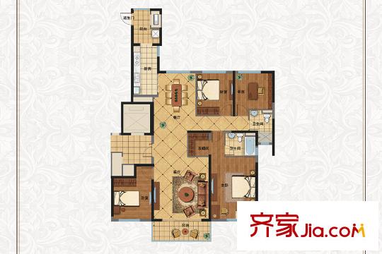 恒大城市之光D1户型 4室2厅2卫1厨