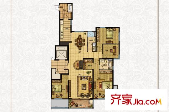 恒大城市之光D2户型 4室2厅2卫1厨