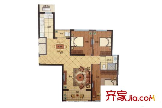 恒大城市之光A1户型 3室2厅1卫1厨