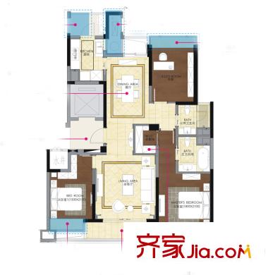 罗蒙环球城住宅A2户型 3室2厅2卫1厨
