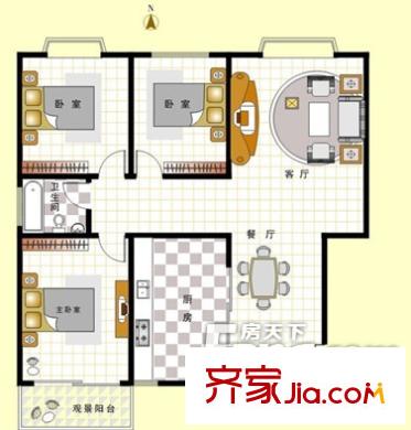 柏树花园户型图三室两厅 3室2厅1卫1厨
