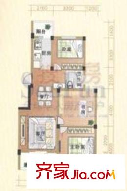 天赐佳园户型图D型 3室2厅1卫1厨