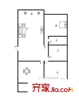 广博阳光丽园户型图两室一厅两卫 2室1厅2卫1厨