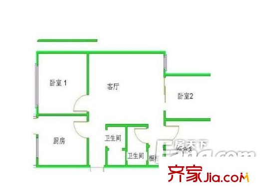 广博阳光丽园户型图三室一厅两卫 3室1厅2卫1厨