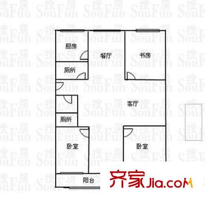 紫鹃新村户型图三室两卫两厅 3室2厅2卫1厨