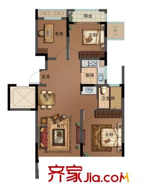 景骐锦源里3、4、9、10#楼B3户型 3室2厅1卫1厨