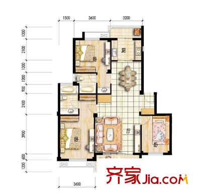 古城新境户型图多层中间 3室1厅1卫1厨