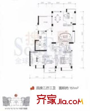 五环宾果花园户型图4室2厅2卫