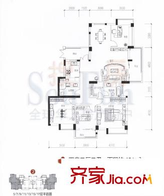 五环宾果花园户型图4室2厅2卫