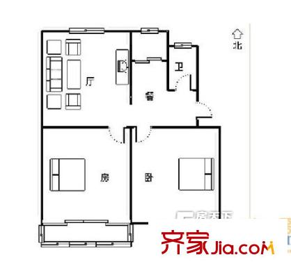 鄞州同心苑 2室1厅1卫1厨 户型图