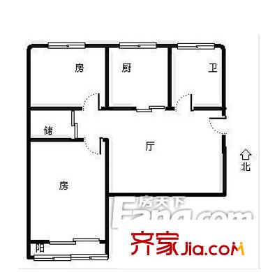 鄞州同心苑 2室1厅1卫1厨 户型图