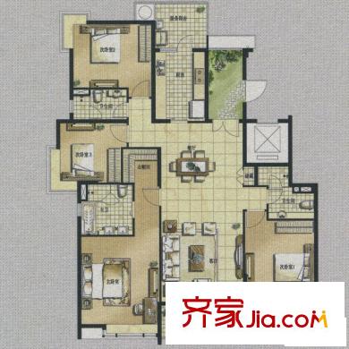 凯德汇豪天下户型图D3户型4室2厅3卫1厨203.00平方米 4室2厅3卫1厨