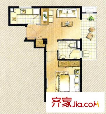 凯德汇豪天下户型图D户型1室1厅1卫1厨59.00平方米 1室1厅1卫1厨