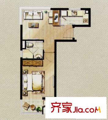 凯德汇豪天下户型图A户型1室1厅1卫1厨56.00平方米 1室1厅1卫1厨