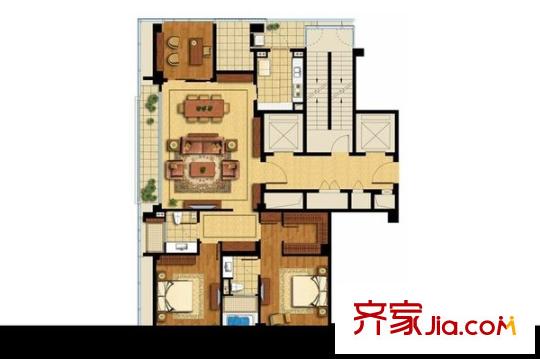 宁波中心兰园 3室2厅2卫1厨 户型图