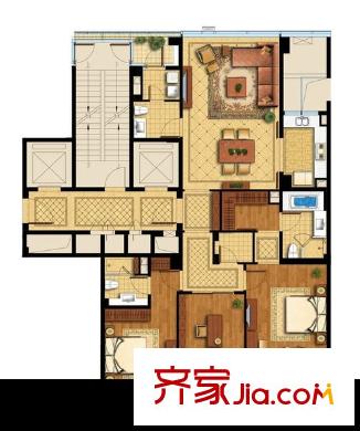 宁波中心兰园 3室2厅2卫1厨 户型图