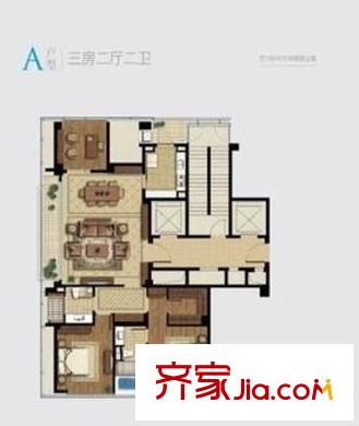宁波中心兰园 3室2厅2卫1厨 户型图