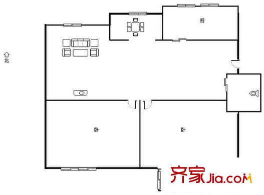 兴裕新村 2室2厅1卫1厨 户型图