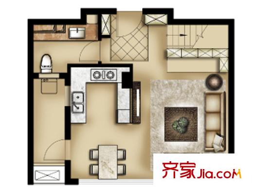 万科金域华府 2室2厅2卫1厨 户型图