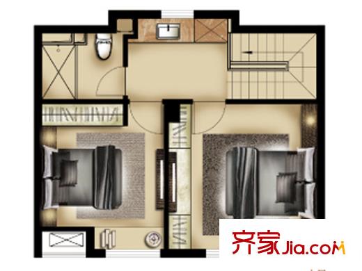 万科金域华府户型图107户型上层 2室2厅2卫1厨