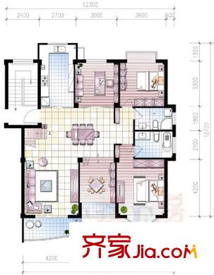小城春秋户型图3室2厅 3室2厅2卫1厨