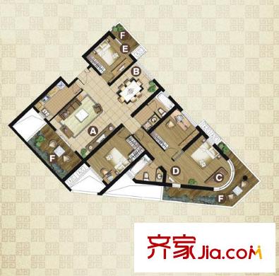 金地国际公馆 4室2厅2卫1厨 户型图