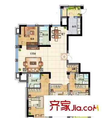外滩花园户型图四室两厅三卫 4室2厅3卫1厨