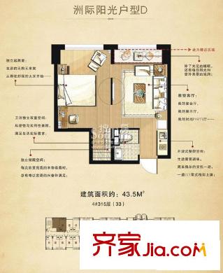 迪赛明天广场户型图4#315层D户型 1室1厅1卫1厨