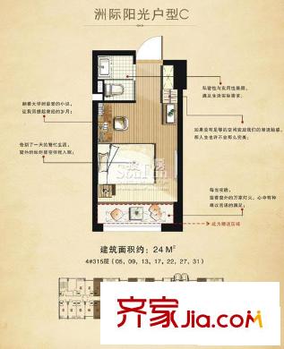 迪赛明天广场户型图4#315层C户型 1室1厅1卫1厨