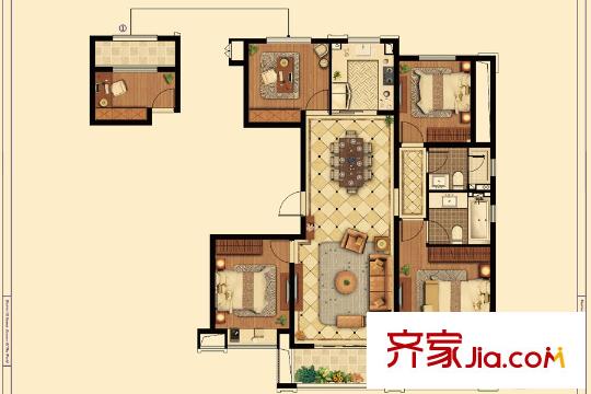 中海寰宇天下天宸A1户型 4室2厅2卫1厨