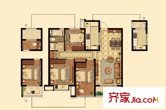 中海寰宇天下天宸D户型 3室2厅1卫1厨