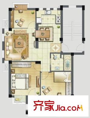 迪赛缘园 3室2厅1卫1厨 户型图