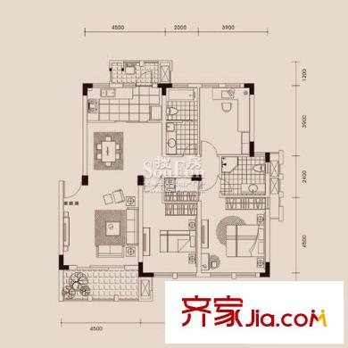 格兰春天户型图铂园A1户型 3室2厅2卫