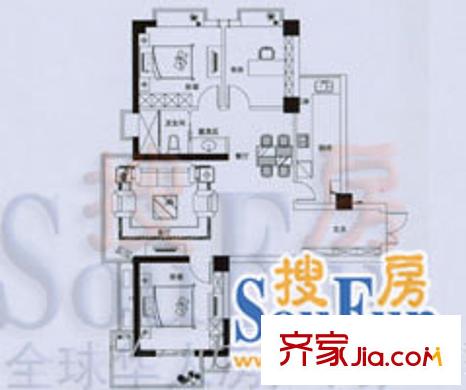 城市QQ户型图户型图 3室2厅1卫